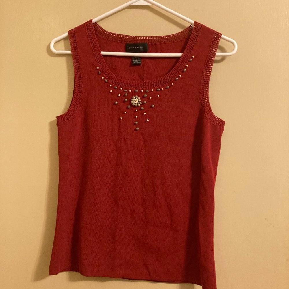Sleeveless Red Beaded Shirt